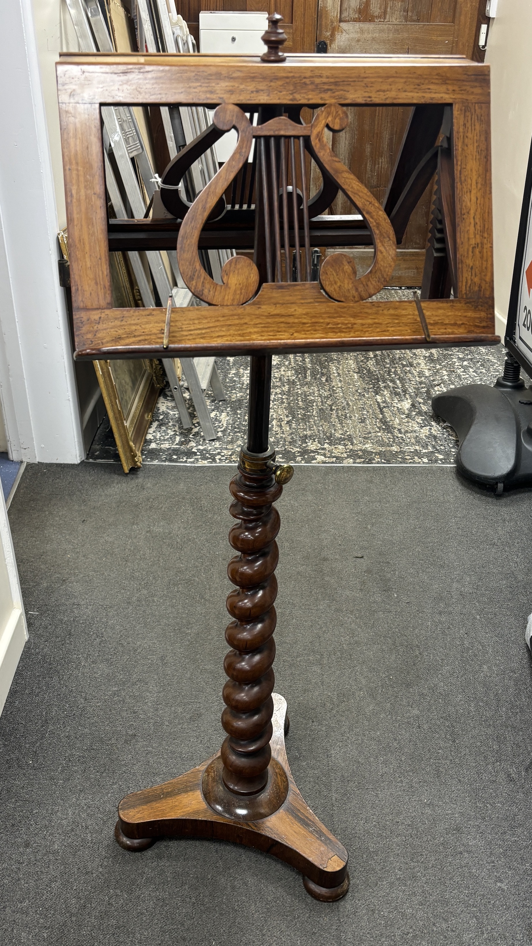 A Victorian rosewood telescopic duet music stand, width 44cm